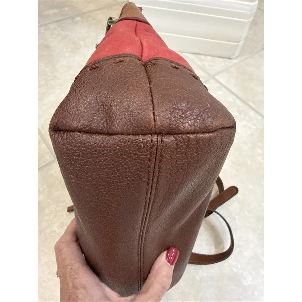 The Sak Red & Brown Leather Crossbody Shoulder Purse Bag Outside‎ pockets Boho